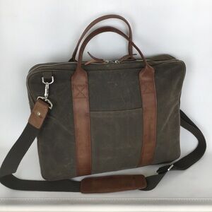 Waxed Canvas & Leather Attache' Laptop Case /Bag By Dopp Brown